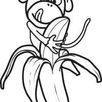 Desenho de Macaco abraçando banana para colorir