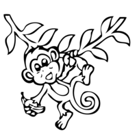Desenho de Macaco bebê brincando no galho para colorir