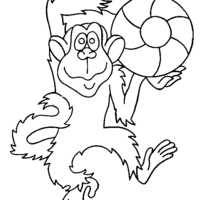 Desenho de Macaco jogando bola para colorir