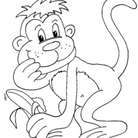 Desenho de Macaco descascando banana para colorir