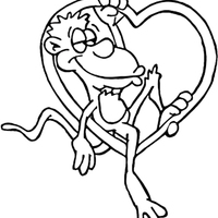 Desenho de Macaco e coração para colorir