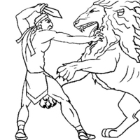 Desenho de Homem lutando com leão para colorir