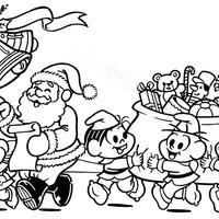 Desenho de Turma da Monica ajudando o Papai Noel para colorir