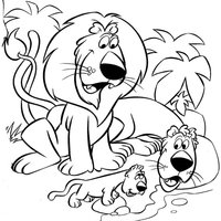Desenho de Leão e amigos na selva para colorir