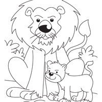 Desenho de Leão e filhote para colorir