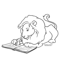 Desenho de Leão e ratinho lendo para colorir