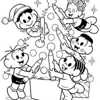 Desenho de Turma da Monica árvore de Natal para colorir