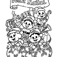 Desenho de Turma da Monica no saco do Papai Noel para colorir