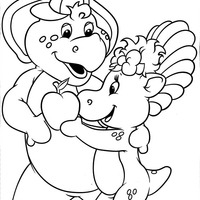 Desenho de Baby Bop dando uma maçã a Barney para colorir