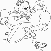 Desenho de Barney andando de avião para colorir