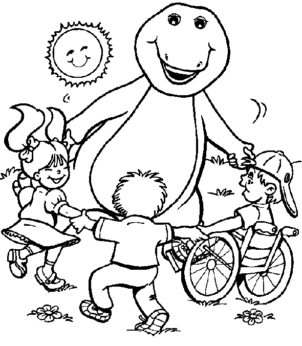 Barney brincando de roda com amigos