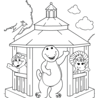 Desenho de Barney e amigos no coreto para colorir