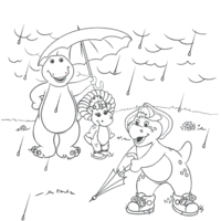 Desenho de Barney e amigos na chuva para colorir