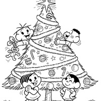 Desenho de Turma da Monica e o pinheirinho de Natal para colorir