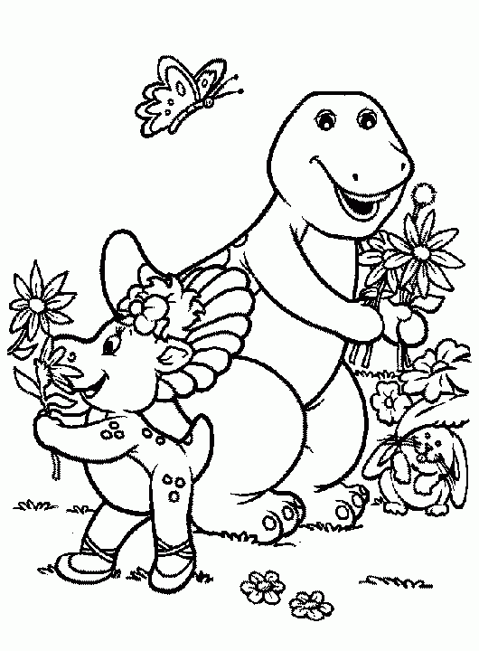 Barney e baby bop colhendo flores