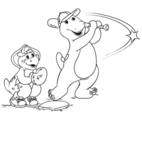 Desenho de Barney e Baby Bop jogando basebol para colorir