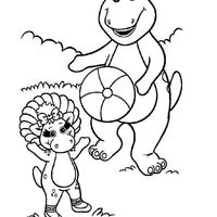 Desenho de Barney e Baby Bop jogando bola para colorir