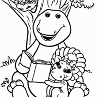 Desenho de Barney e Baby Bop lendo um livro para colorir