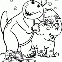 Desenho de Barney e elefantinho para colorir