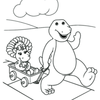 Desenho de Barney levando Baby Bop para colorir