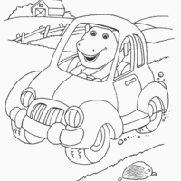 Desenho de Barney no carro para colorir