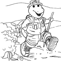 Desenho de Barney passeando no campo para colorir