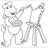 Desenho de Barney pintando um quadro para colorir