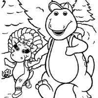 Desenho de Bj e Barney a caminho da escola para colorir