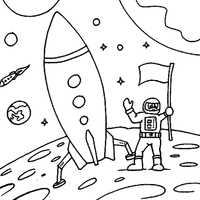 Desenho de Astronauta e foguete para colorir