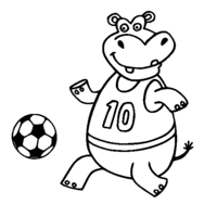 Desenho de Hipopótamo jogando futebol para colorir