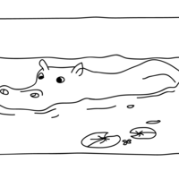 Desenho de Hipopótamo tomando banho no lago para colorir