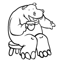 Desenho de Hipopótamo tomando café para colorir