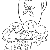 Desenho de Biscoitos natalinos e taça de chocolate quente para colorir