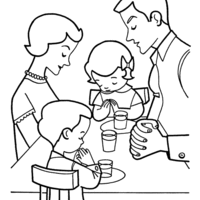 Desenho de Família rezando antes de tomar café para colorir