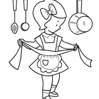 Desenho de Menina colocando avental para colorir