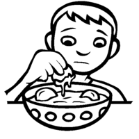 Desenho de Menino comendo biscoito com leite para colorir