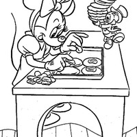 Desenho de Minnie preparando biscoitos para colorir