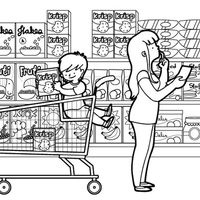 Desenho de Mulher comprando biscoitos no supermercado para colorir