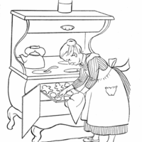 Desenho de Vovó tirando biscoitos do forno para colorir