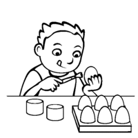 Desenho de Menino pintando ovos para colorir