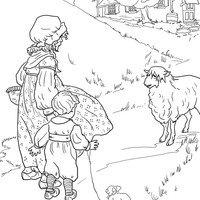 Desenho de Crianças e ovelha para colorir