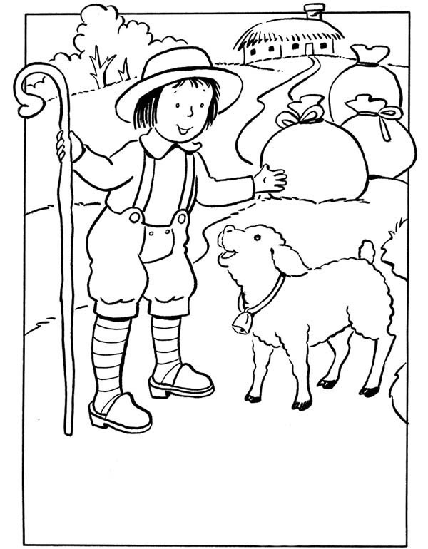 Menino pastor e carneiro