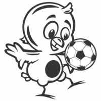 Desenho de Pintinho Amarelinho jogando futebol para colorir