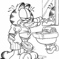 Desenho de Garfield escovando dentes para colorir