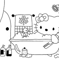 Desenho de Hello Kitty na hora do banho para colorir