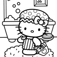 Desenho de Hello Kitty no banheiro para colorir