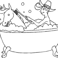 Desenho de Homem e cavalo na banheira para colorir