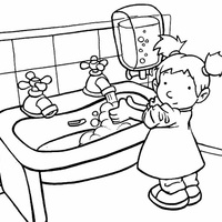 Desenho de Menina lavando mãos na pia para colorir