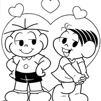 Desenho de Turma da Monica e corações para colorir
