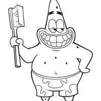 Desenho de Patrick Estrela escovando dentes para colorir